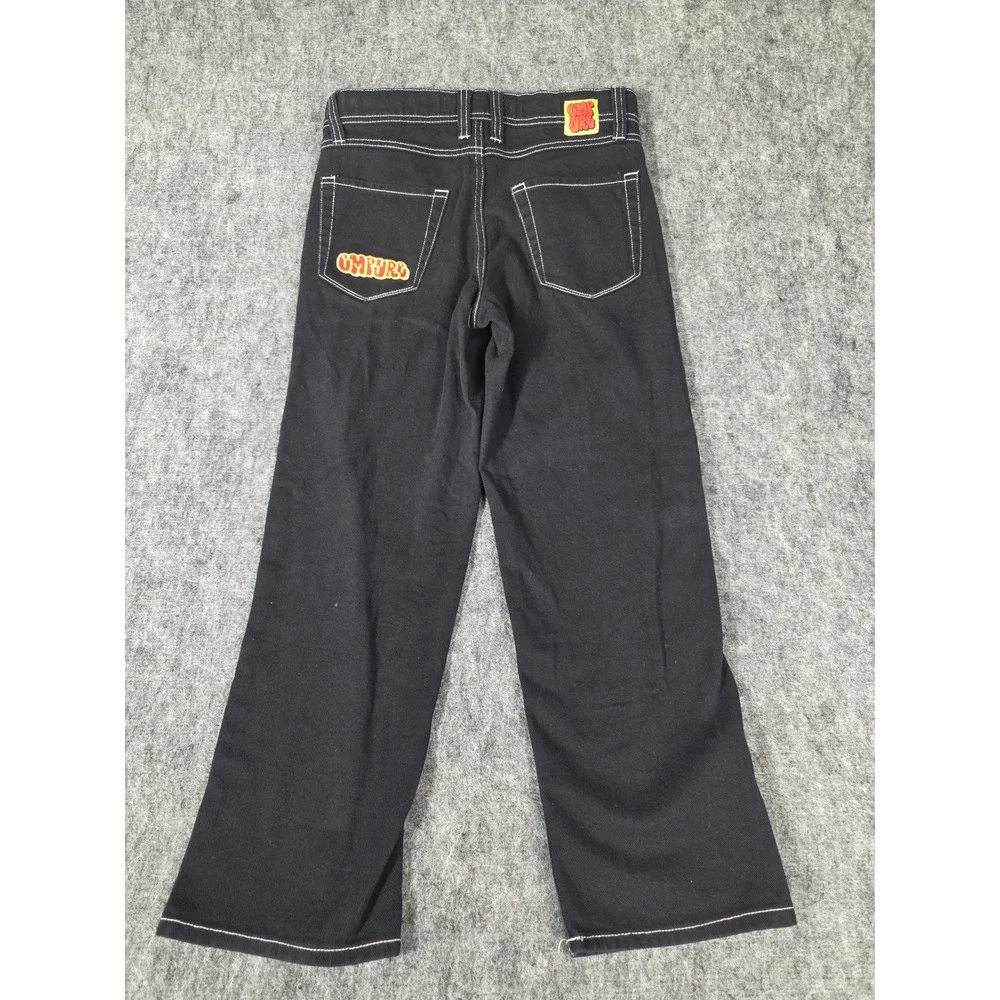 Empyre Relaxed Skate Jeans Mens 26 Black Contrast Stitch Baggy Denim Embroidered